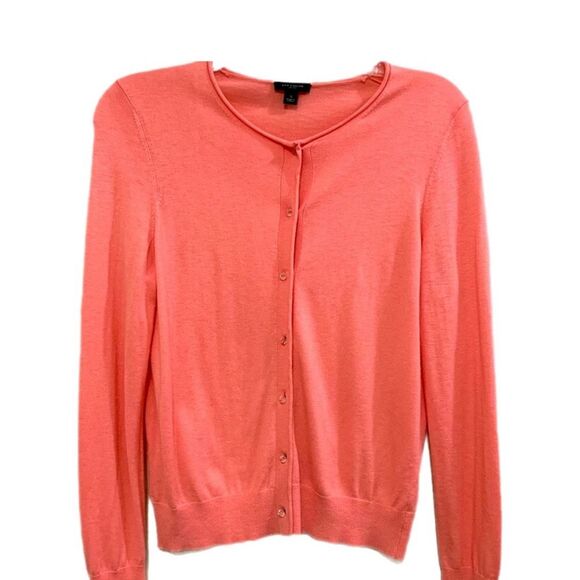 ANN TAYLOR CARDIGAN WOMEN SMALL ORANGE 5% CASHMERE GLASS BUTTONS. - Picture 1 of 7